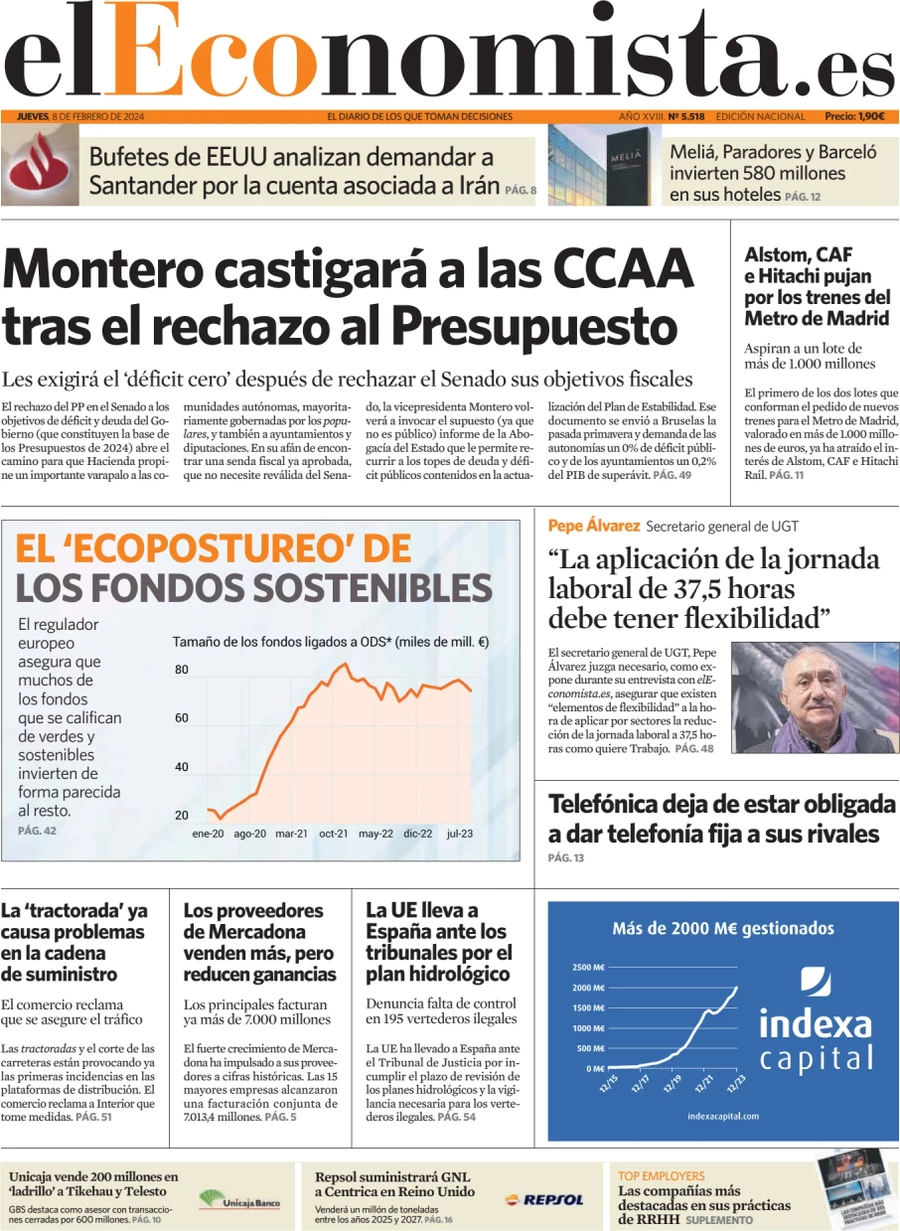 anteprima della prima pagina di el-economista del 09/02/2024