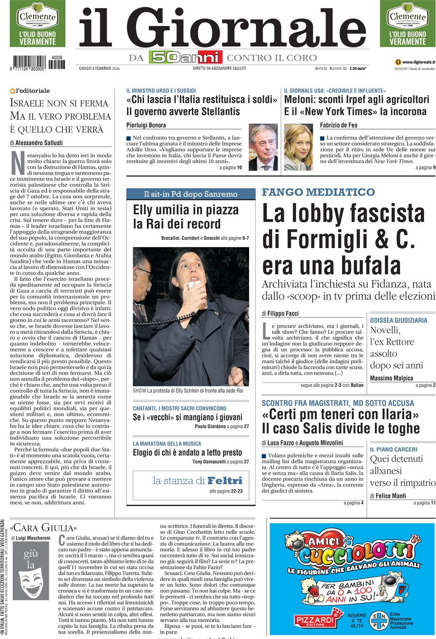 anteprima della prima pagina di il-giornale del 09/02/2024