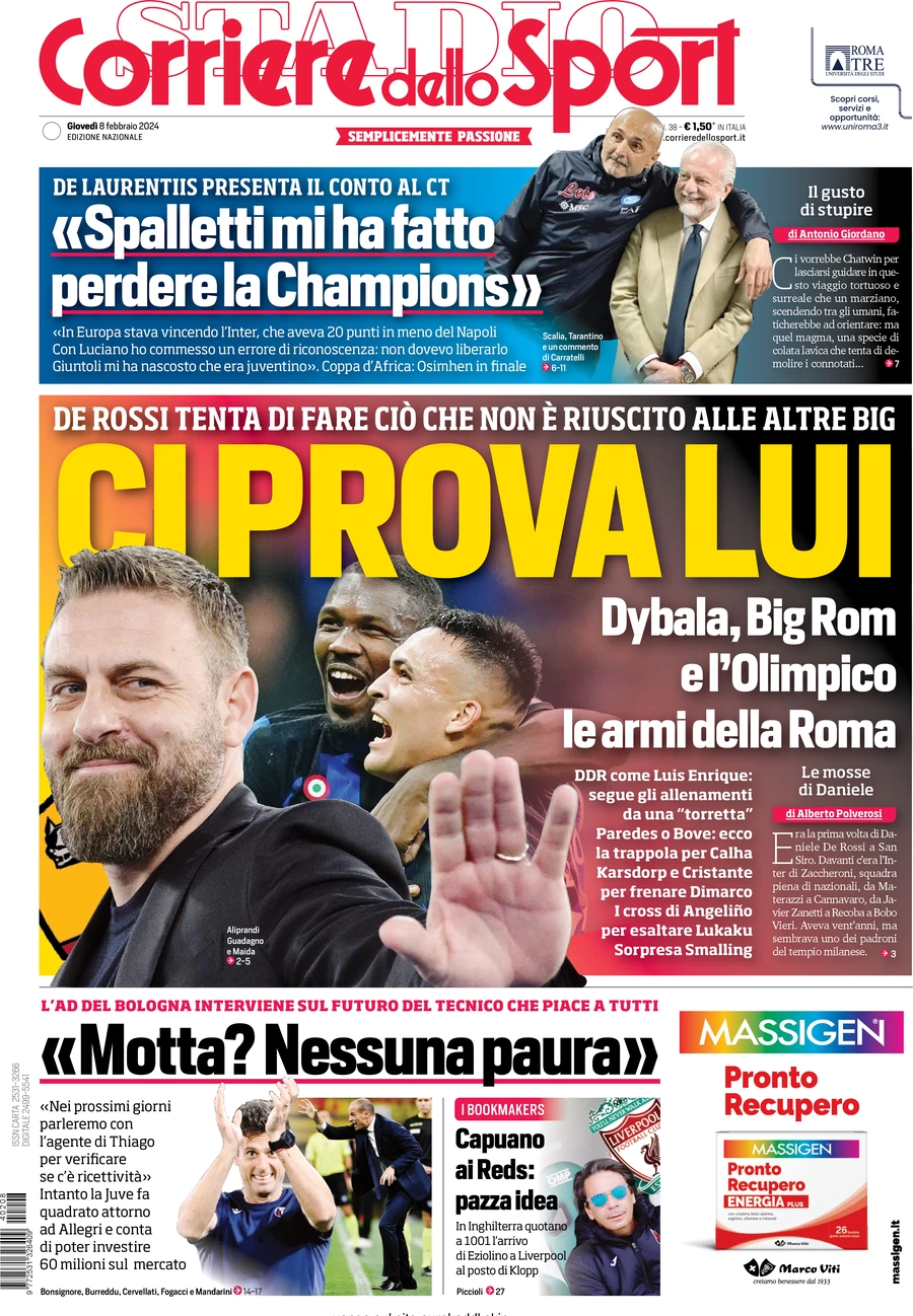 anteprima della prima pagina di corriere-dello-sport del 09/02/2024