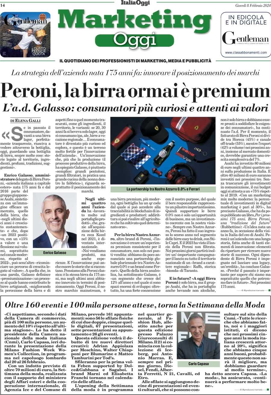 anteprima della prima pagina di marketing-oggi del 09/02/2024