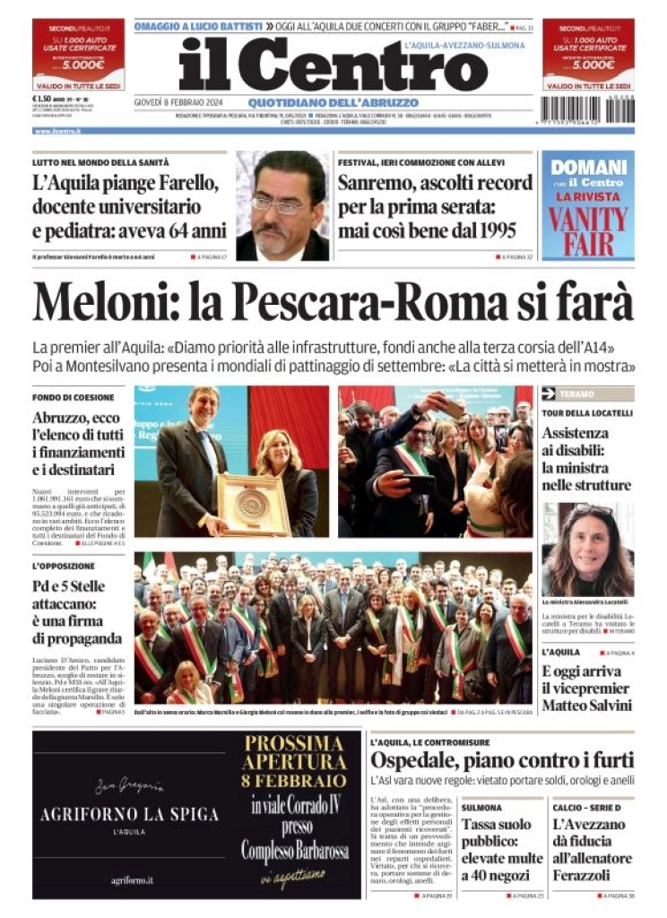 anteprima della prima pagina di il-centro-laquila del 09/02/2024