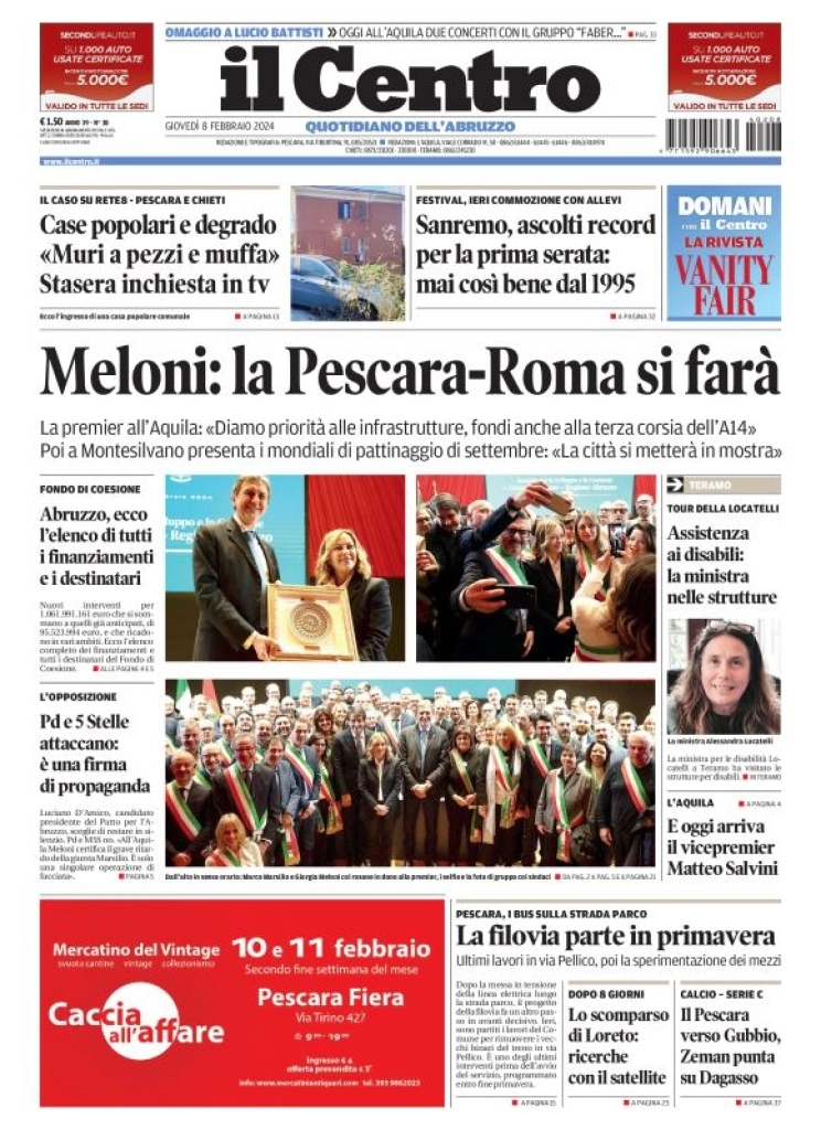 anteprima della prima pagina di il-centro-pescara del 09/02/2024