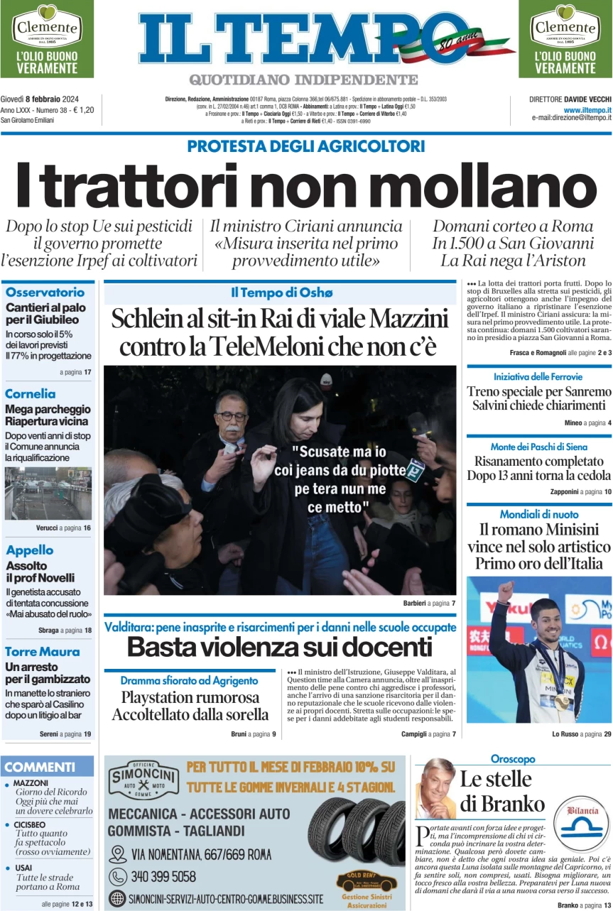 anteprima della prima pagina di il-tempo del 09/02/2024