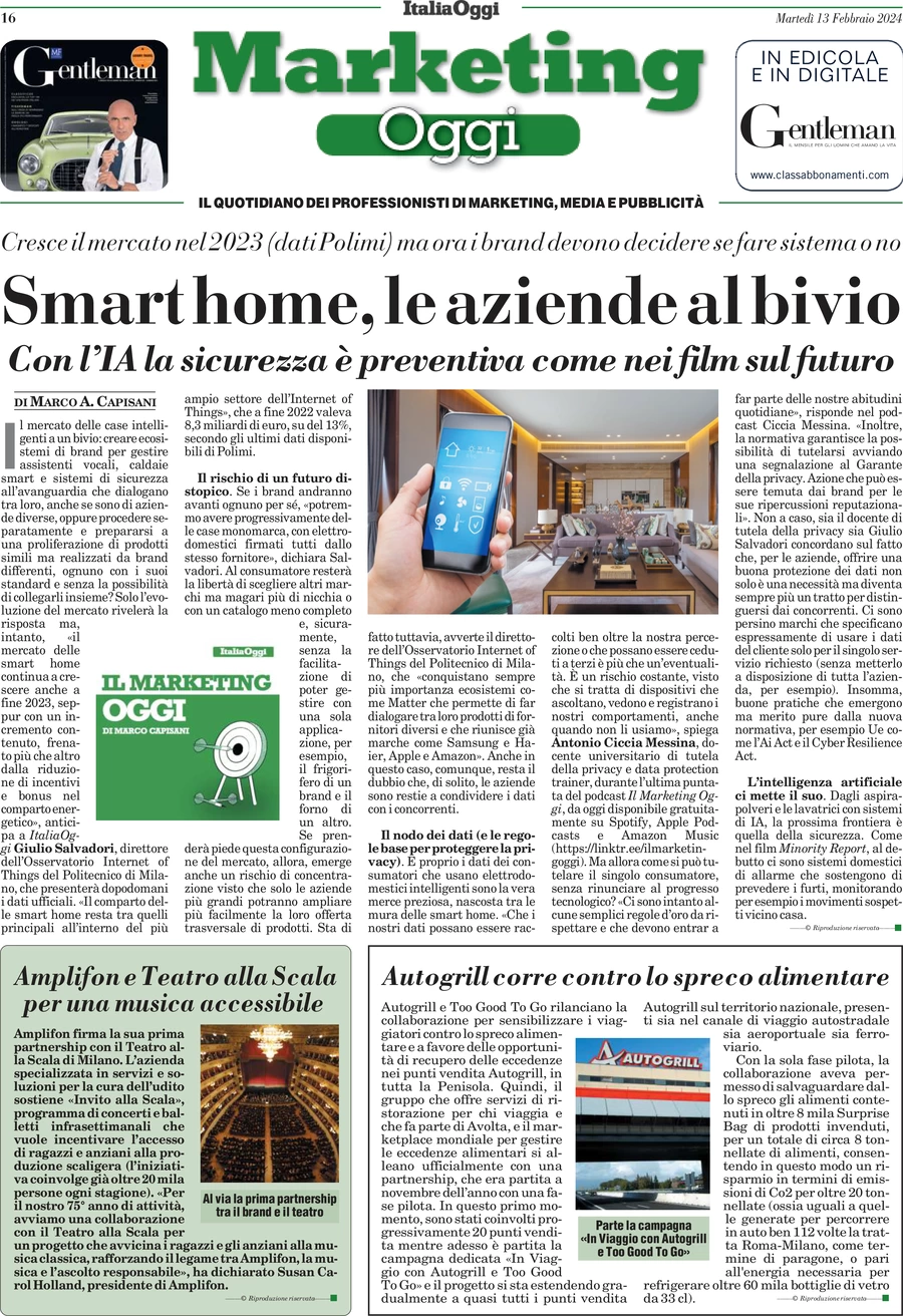 anteprima della prima pagina di marketing-oggi del 13/02/2024