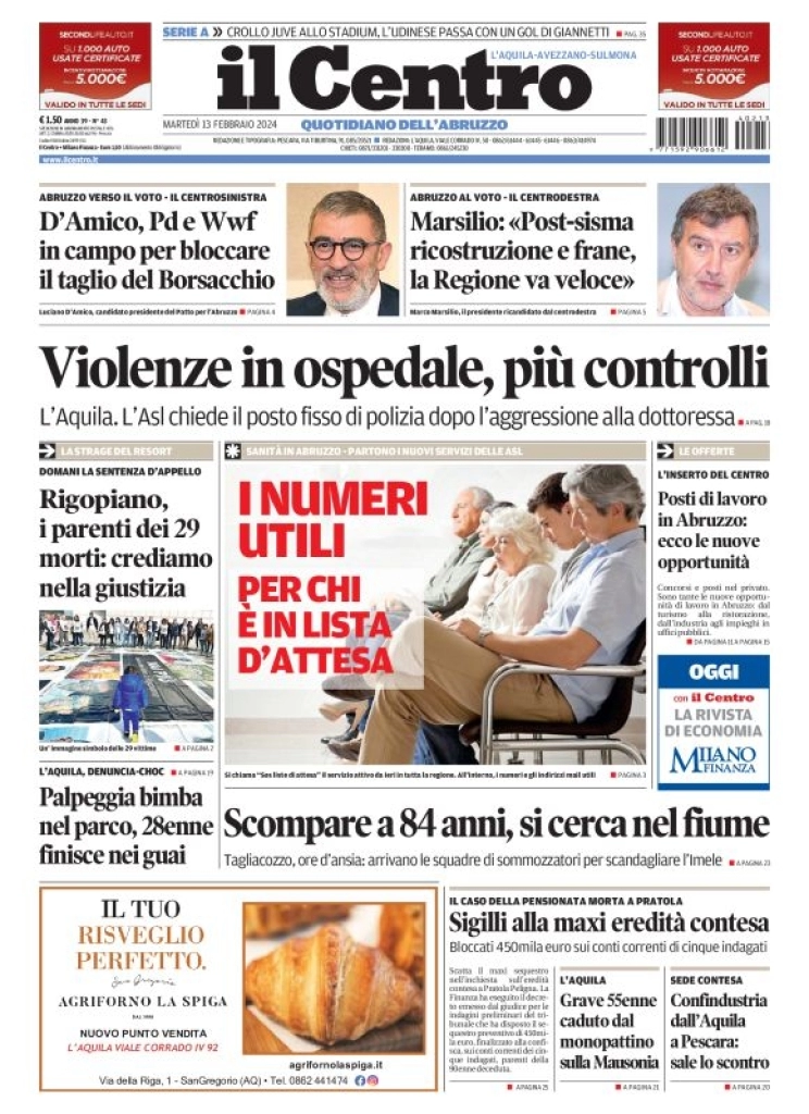 anteprima della prima pagina di il-centro-laquila del 13/02/2024