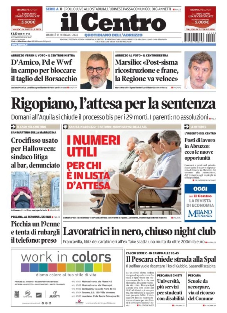 anteprima della prima pagina di il-centro-pescara del 13/02/2024