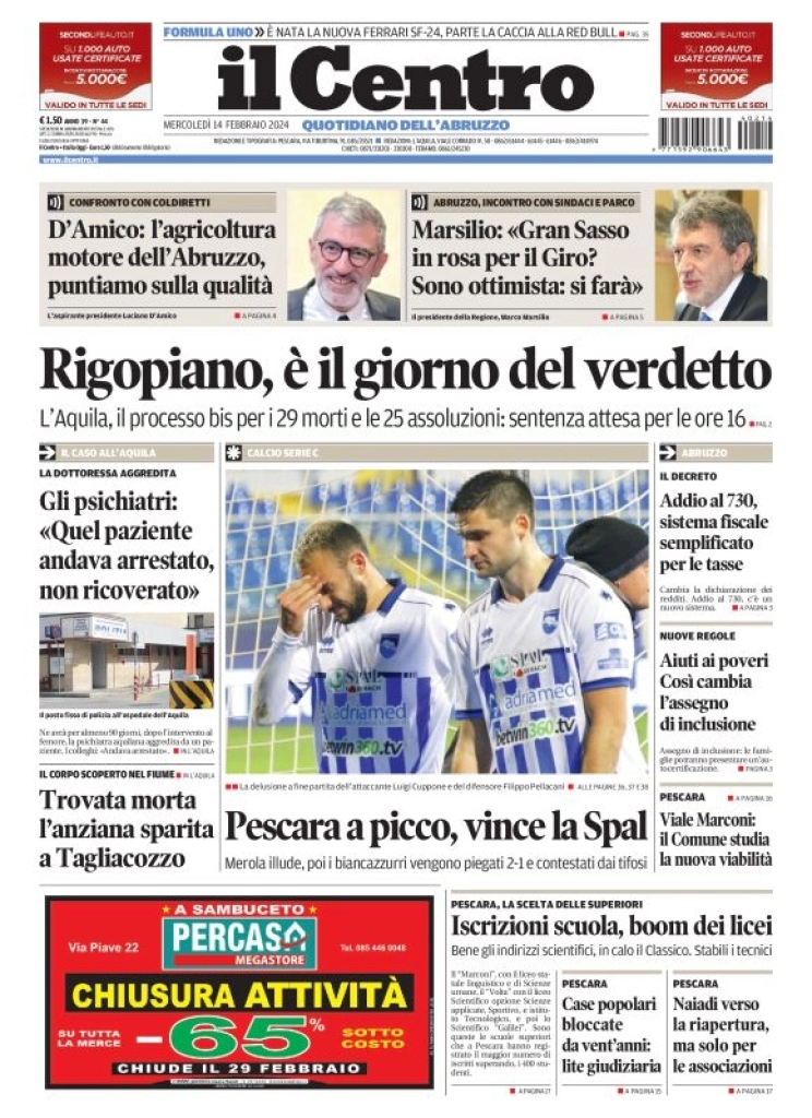 anteprima della prima pagina di il-centro-pescara del 14/02/2024