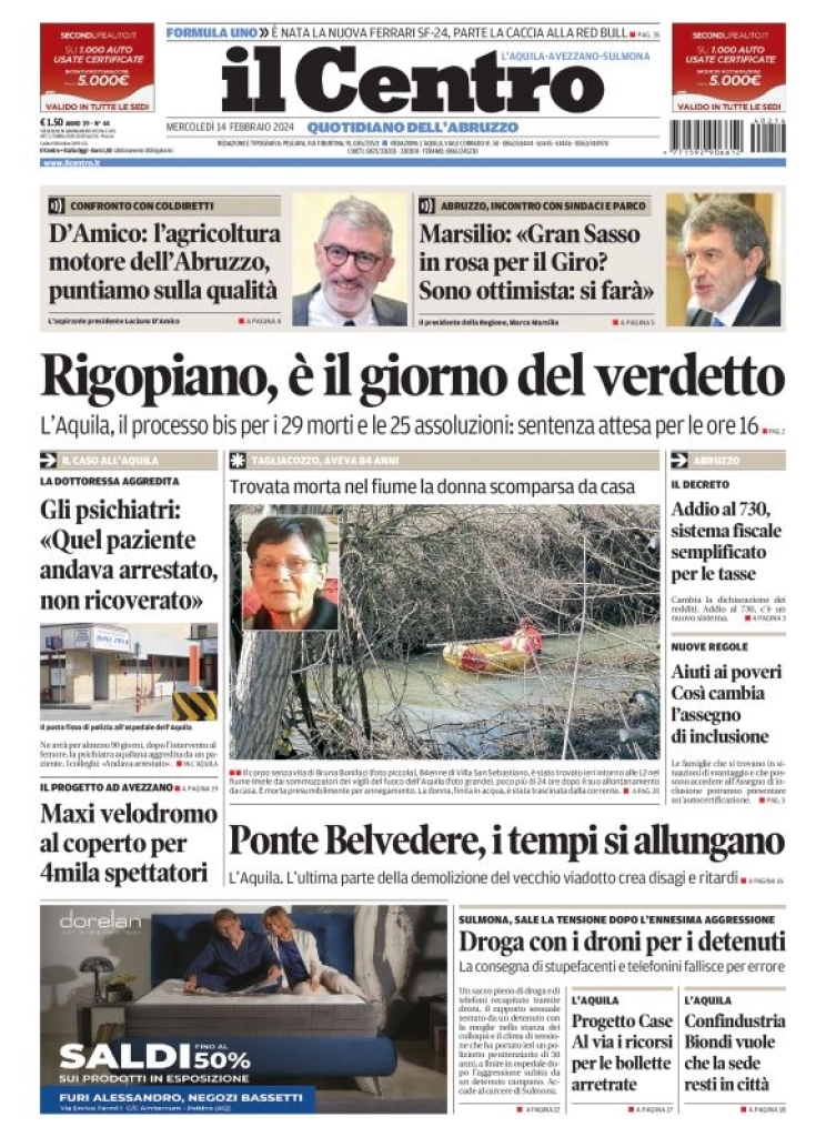 anteprima della prima pagina di il-centro-laquila del 14/02/2024