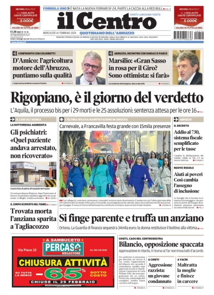 anteprima della prima pagina di il-centro-chieti del 14/02/2024