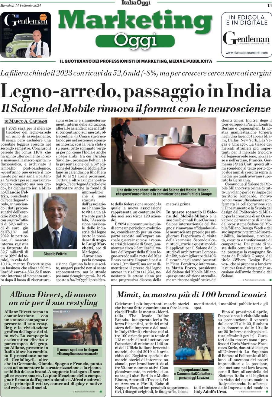 anteprima della prima pagina di marketing-oggi del 14/02/2024