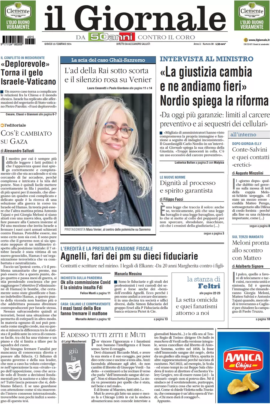 anteprima della prima pagina di il-giornale del 15/02/2024