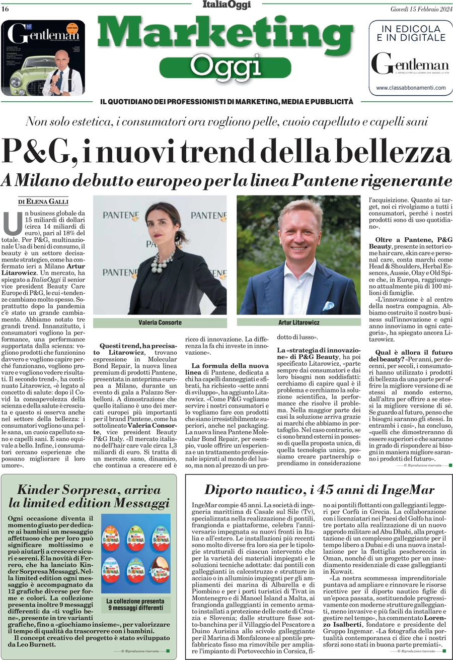 anteprima della prima pagina di marketing-oggi del 15/02/2024