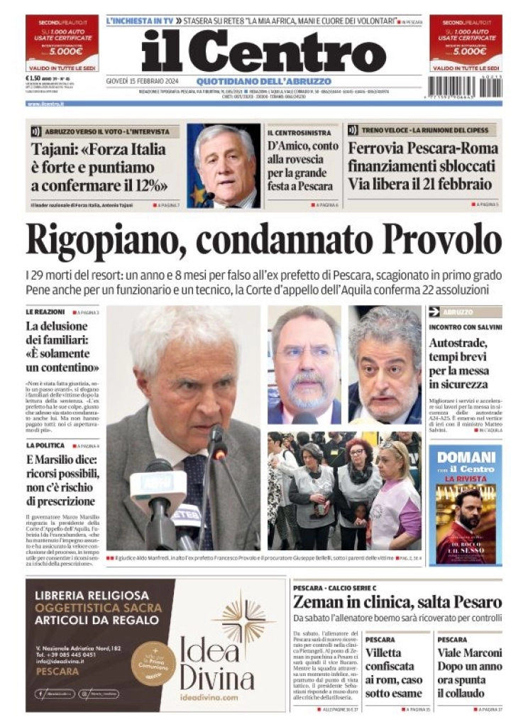 anteprima della prima pagina di il-centro-pescara del 15/02/2024