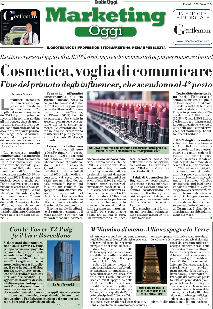 anteprima della prima pagina di marketing-oggi del 16/02/2024