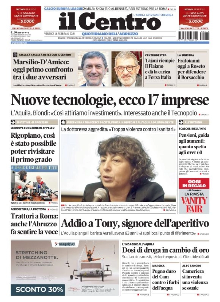 anteprima della prima pagina di il-centro-laquila del 16/02/2024