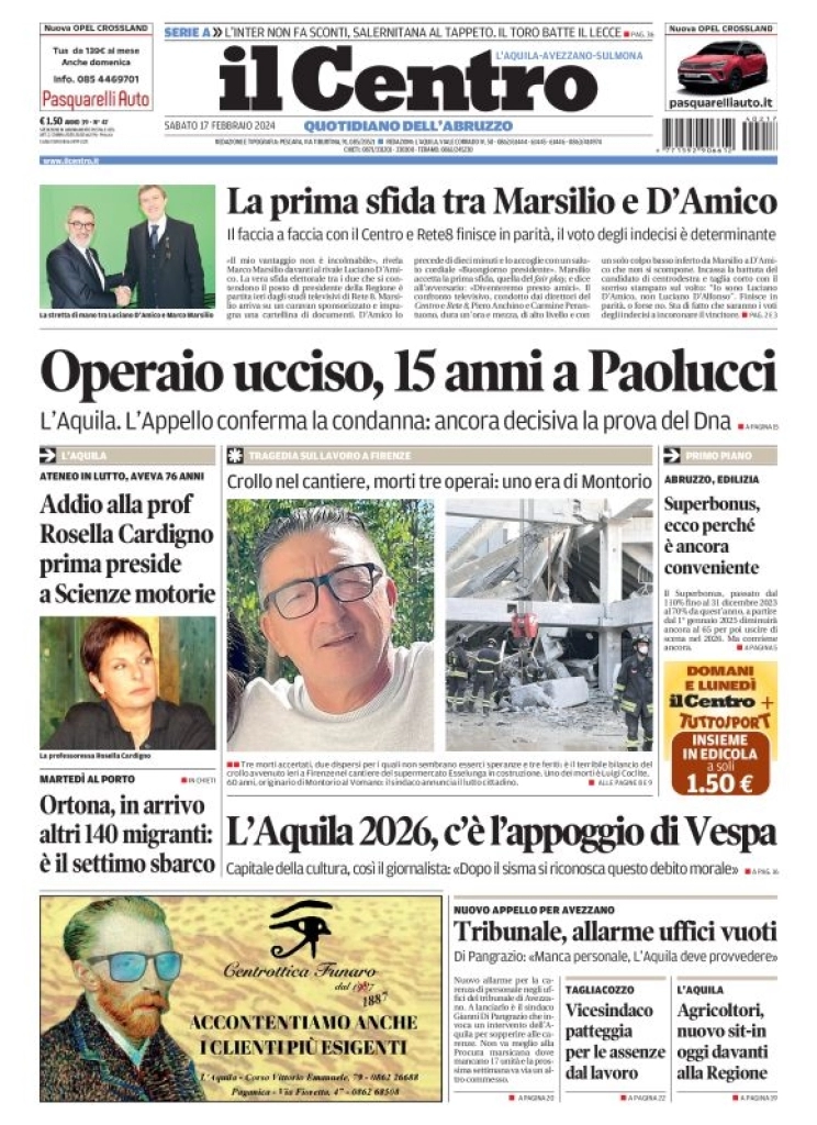 anteprima della prima pagina di il-centro-laquila del 17/02/2024