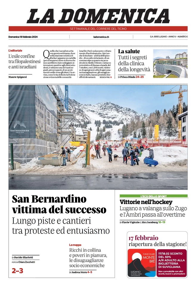 anteprima della prima pagina di corriere-del-ticino del 18/02/2024