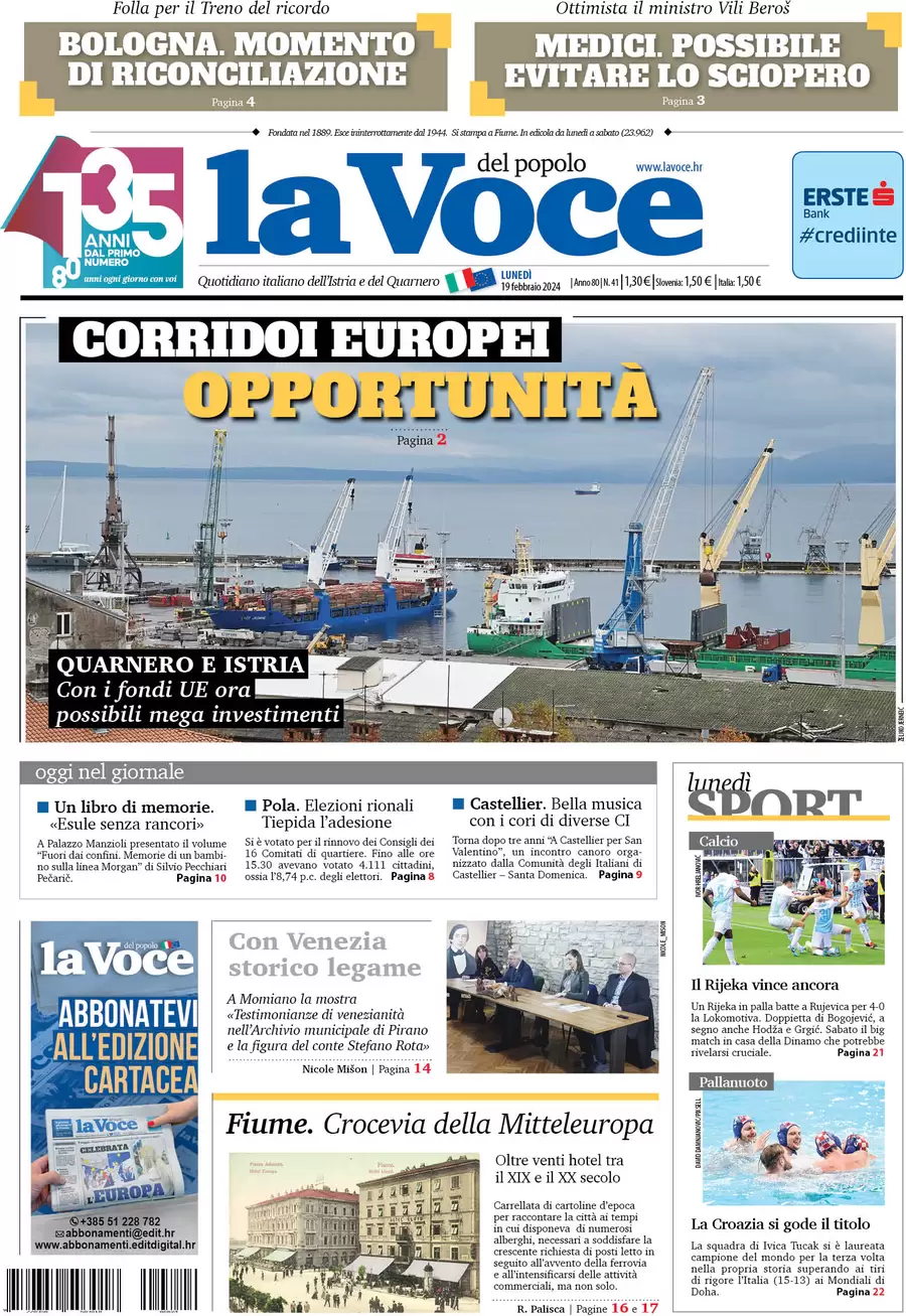 anteprima della prima pagina di la-voce-del-popolo del 18/02/2024