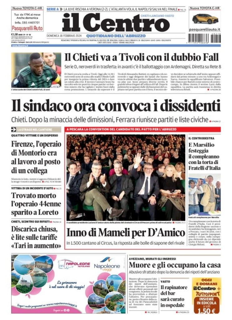 anteprima della prima pagina di il-centro-chieti del 18/02/2024