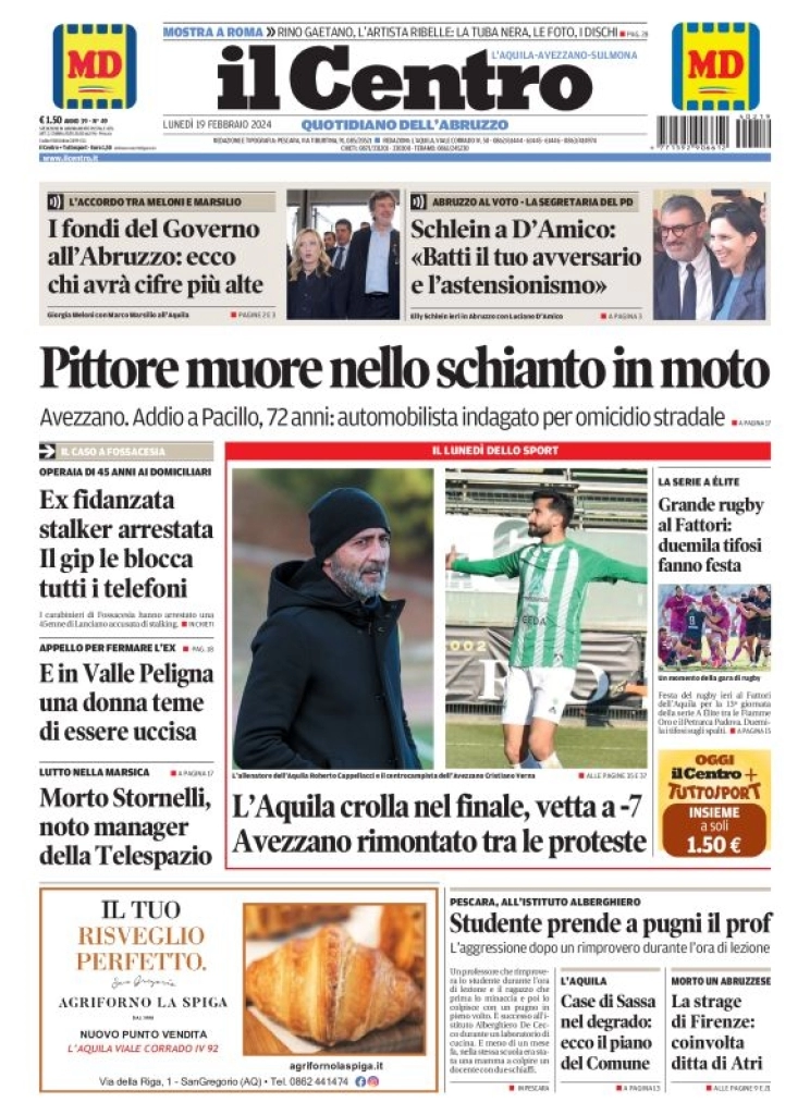 anteprima della prima pagina di il-centro-laquila del 19/02/2024