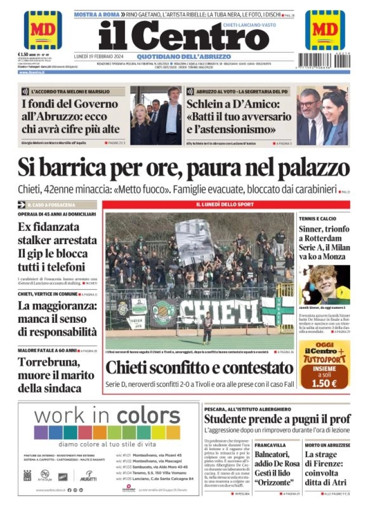 anteprima della prima pagina di il-centro-chieti del 19/02/2024