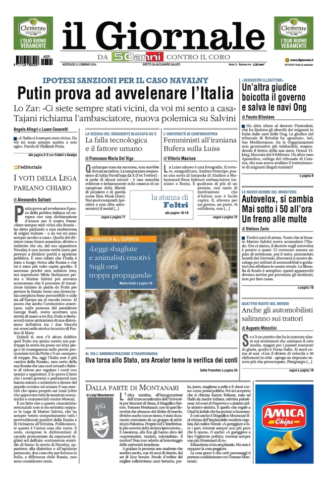 anteprima della prima pagina di il-giornale del 20/02/2024