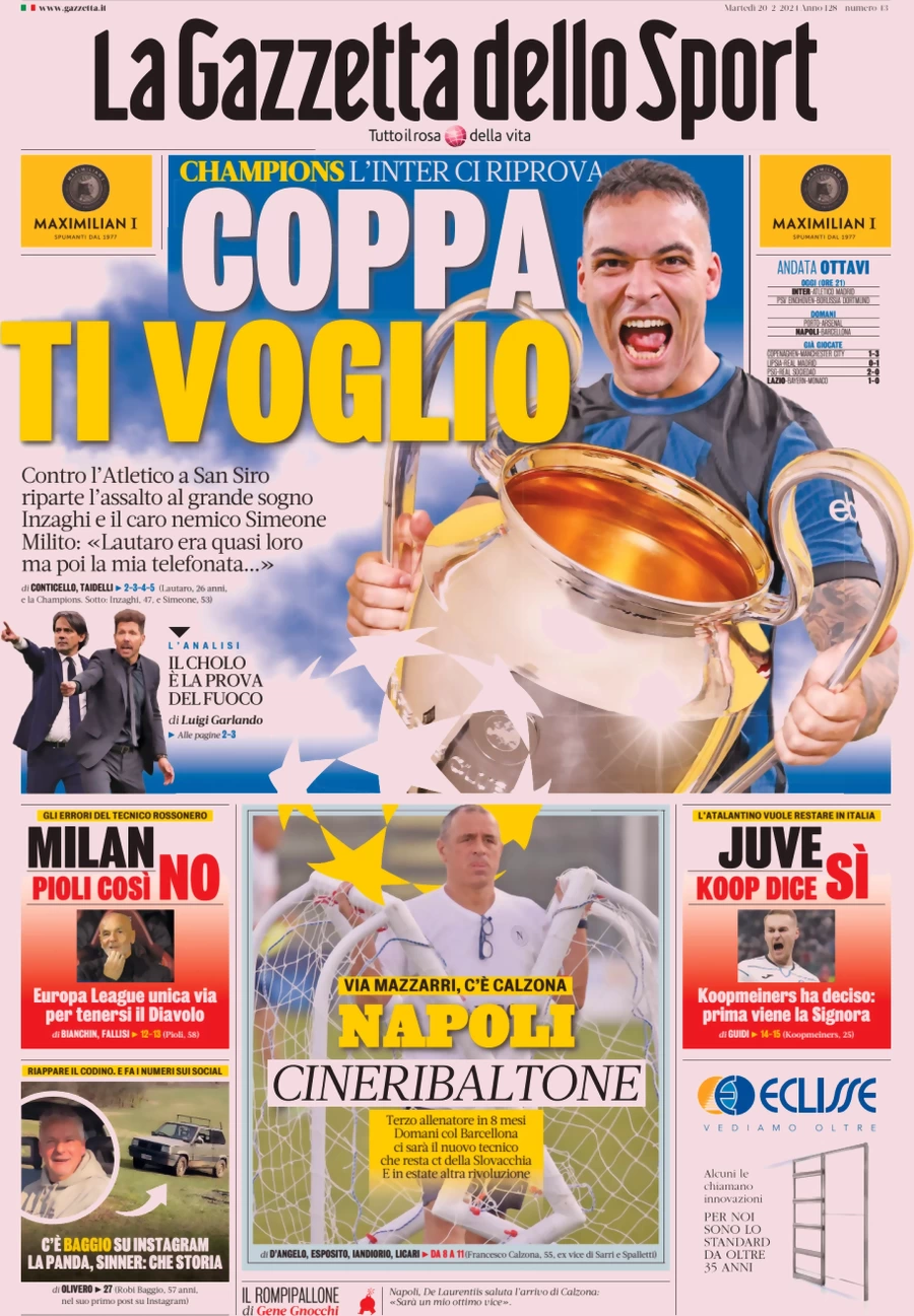 anteprima della prima pagina di la-gazzetta-dello-sport del 20/02/2024