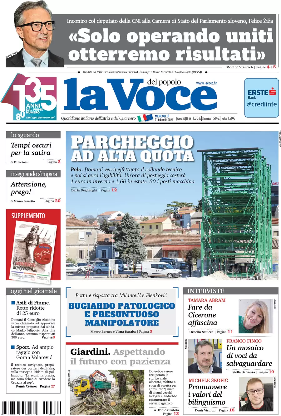 anteprima della prima pagina di la-voce-del-popolo del 20/02/2024