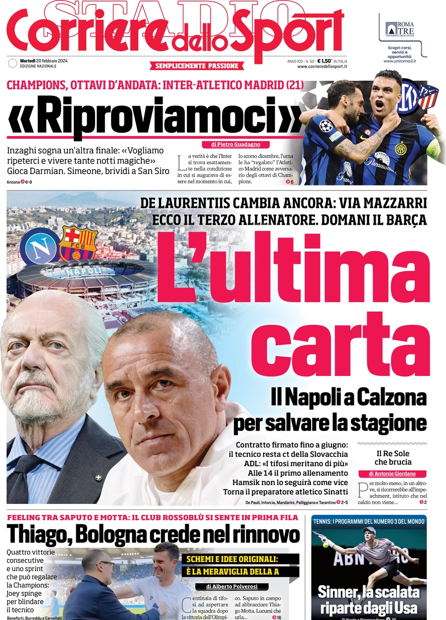 anteprima della prima pagina di corriere-dello-sport del 20/02/2024