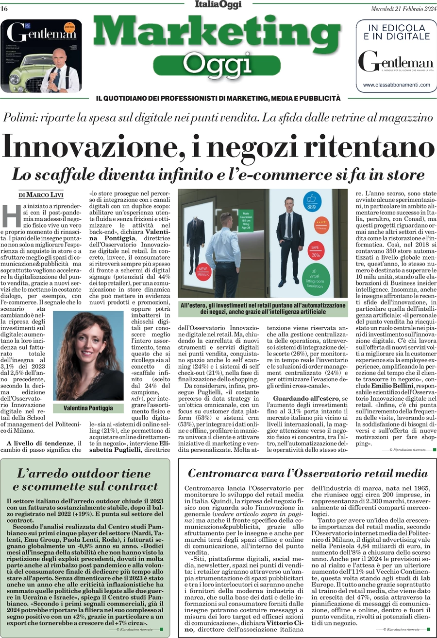 anteprima della prima pagina di marketing-oggi del 21/02/2024