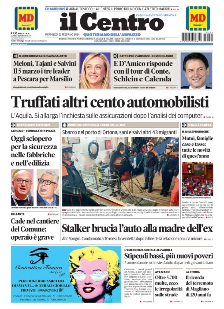 anteprima della prima pagina di il-centro-laquila del 21/02/2024