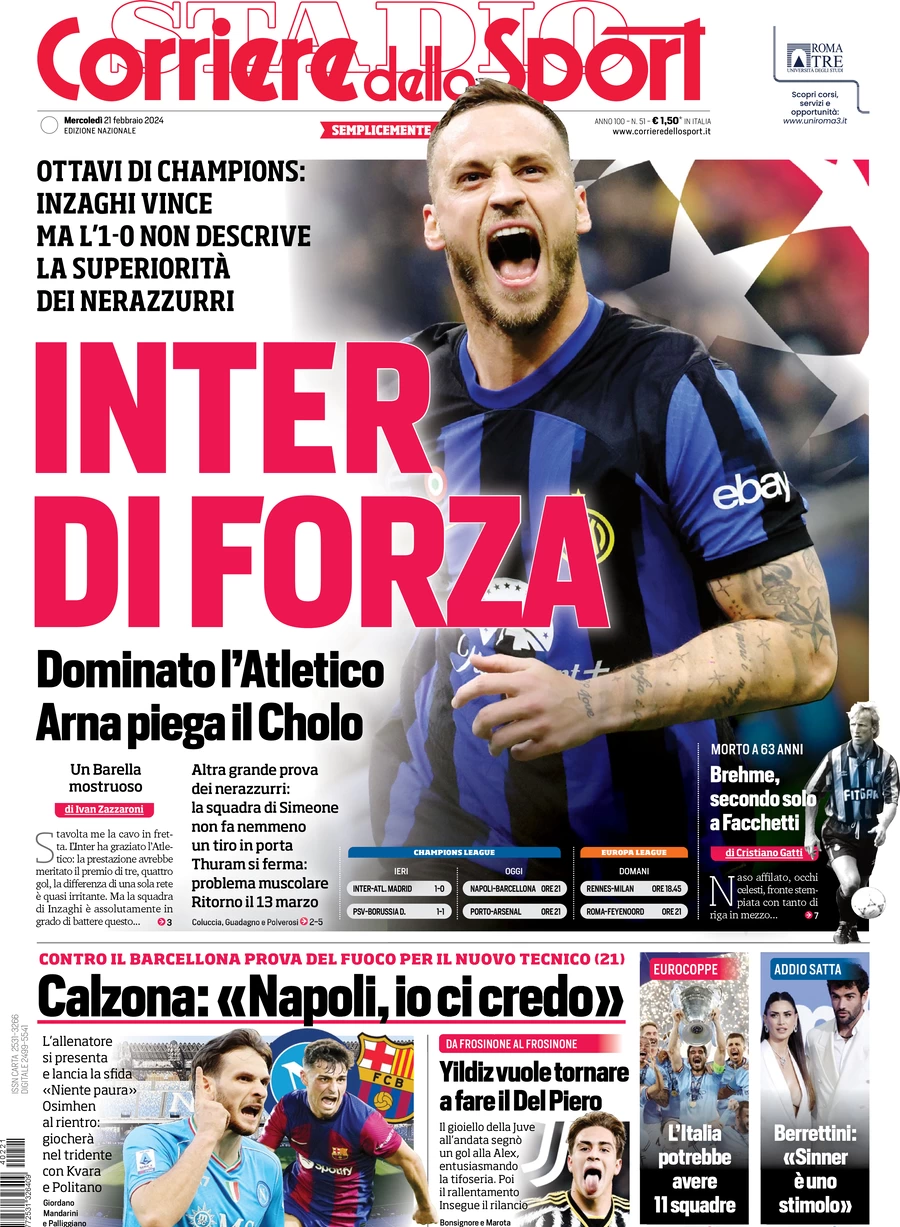 anteprima della prima pagina di corriere-dello-sport del 21/02/2024