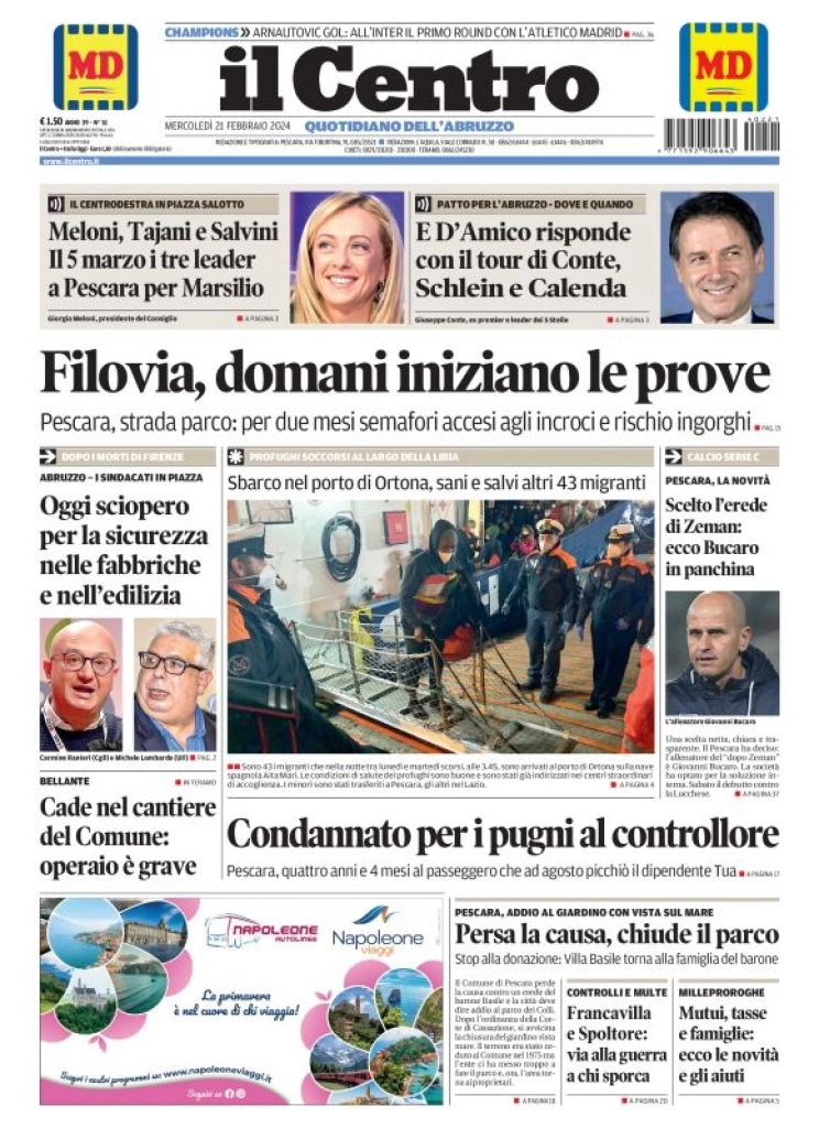 anteprima della prima pagina di il-centro-pescara del 21/02/2024