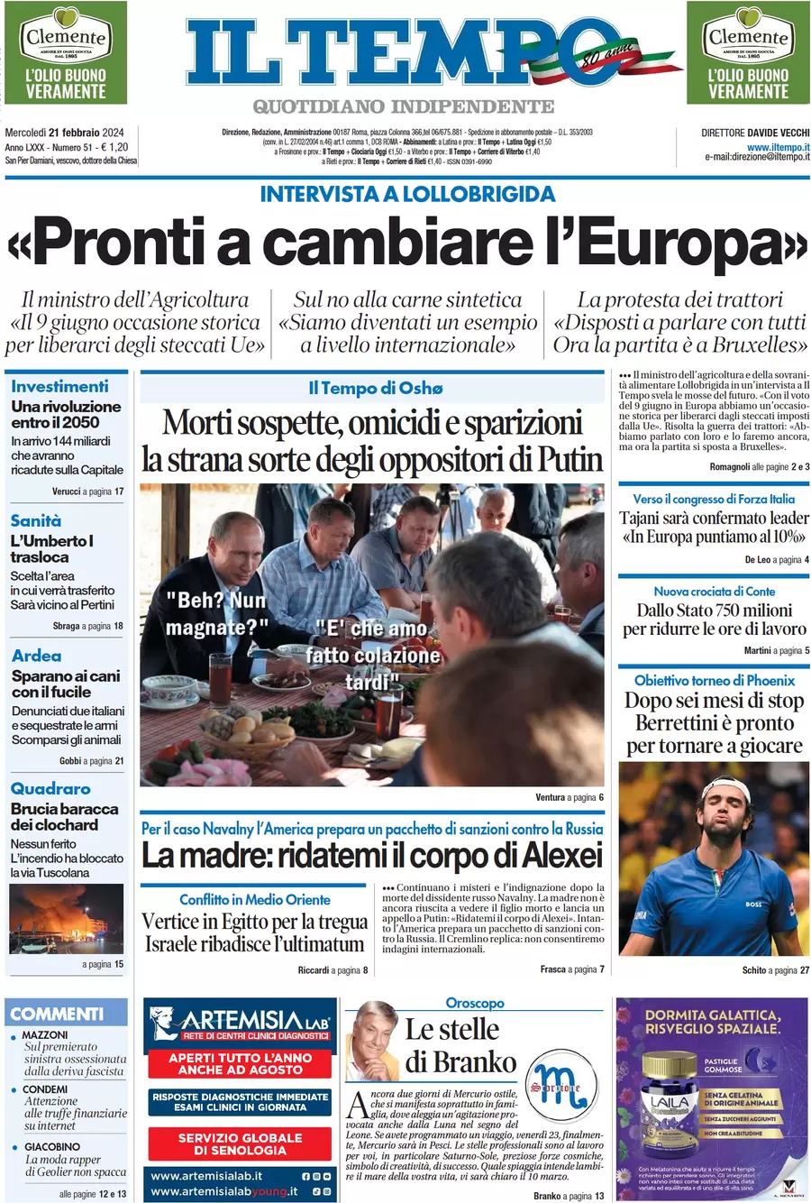 anteprima della prima pagina di il-tempo del 21/02/2024