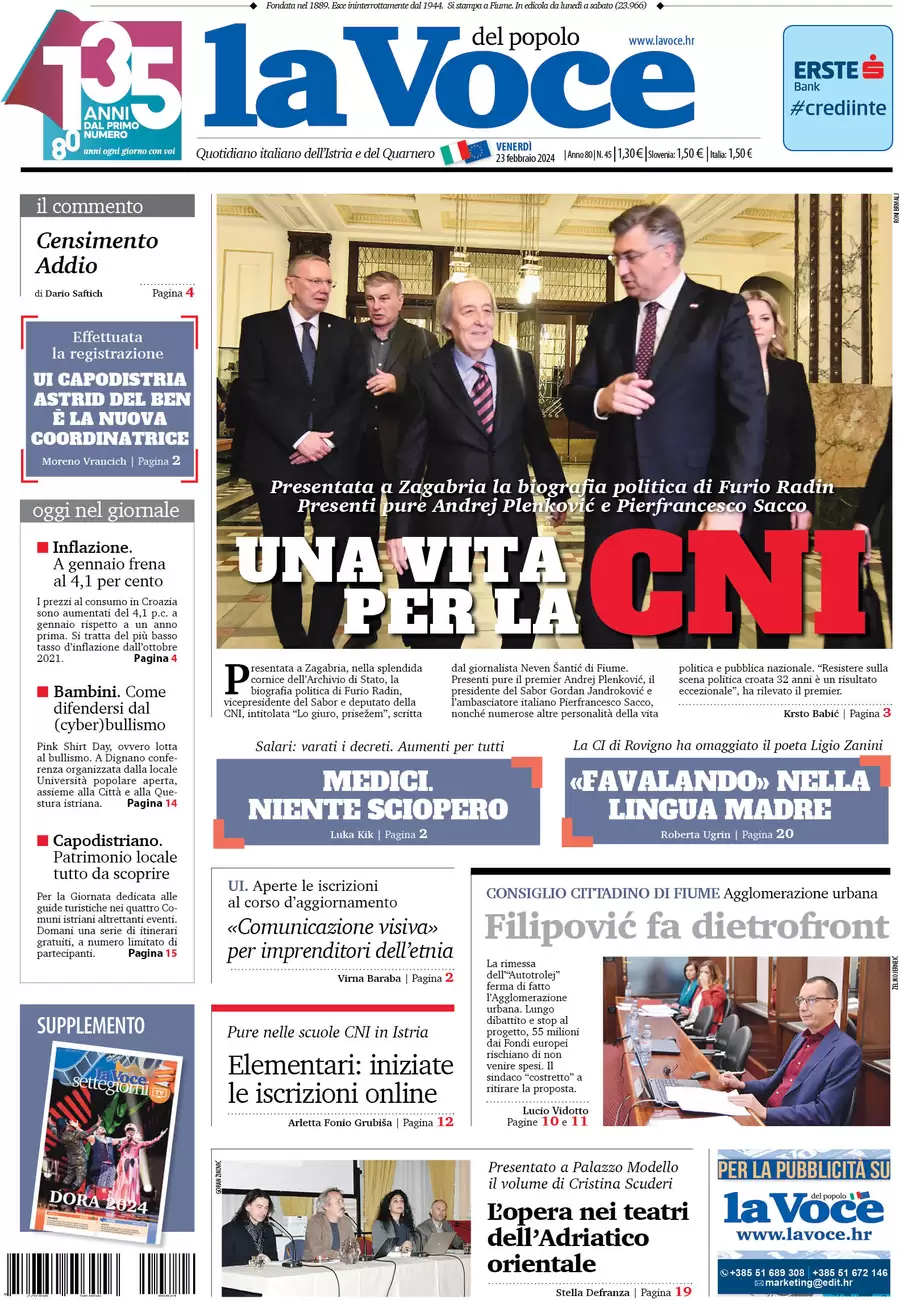 anteprima della prima pagina di la-voce-del-popolo del 22/02/2024