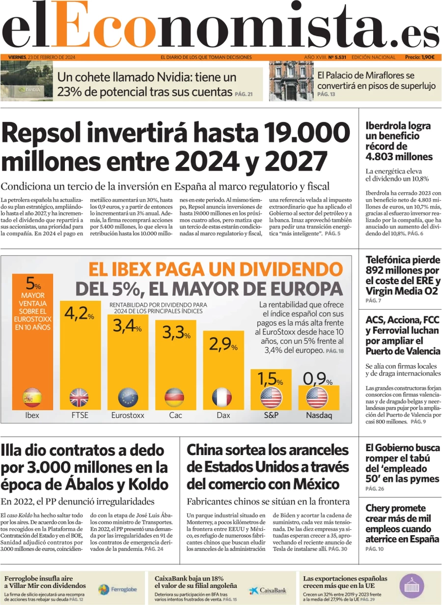 anteprima della prima pagina di el-economista del 22/02/2024