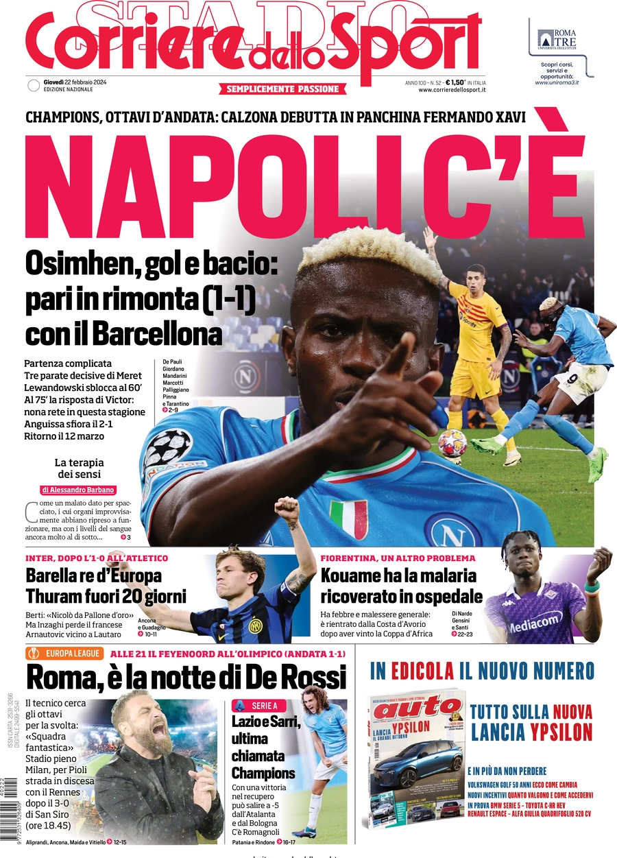 anteprima della prima pagina di corriere-dello-sport del 22/02/2024