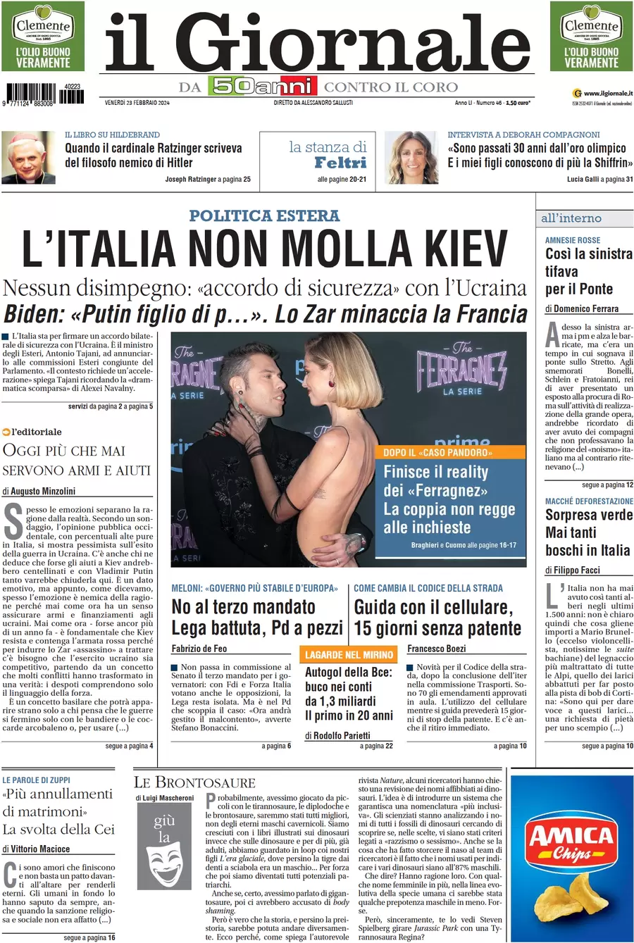 anteprima della prima pagina di il-giornale del 22/02/2024