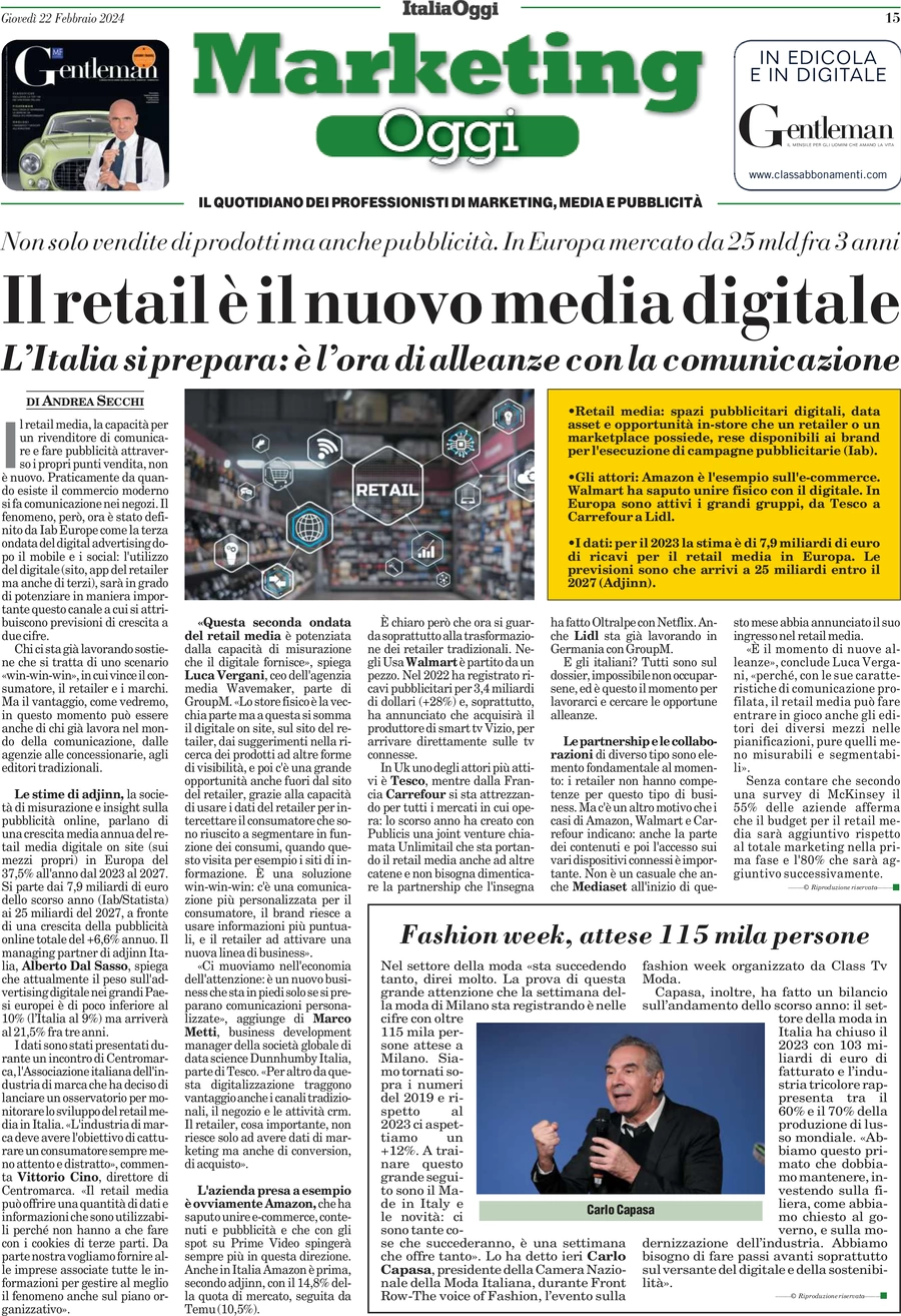 anteprima della prima pagina di marketing-oggi del 22/02/2024