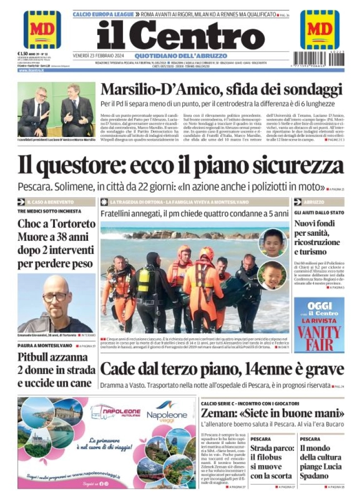 anteprima della prima pagina di il-centro-pescara del 23/02/2024