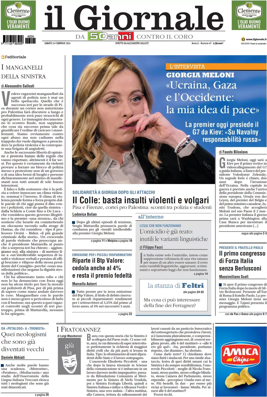 anteprima della prima pagina di il-giornale del 23/02/2024