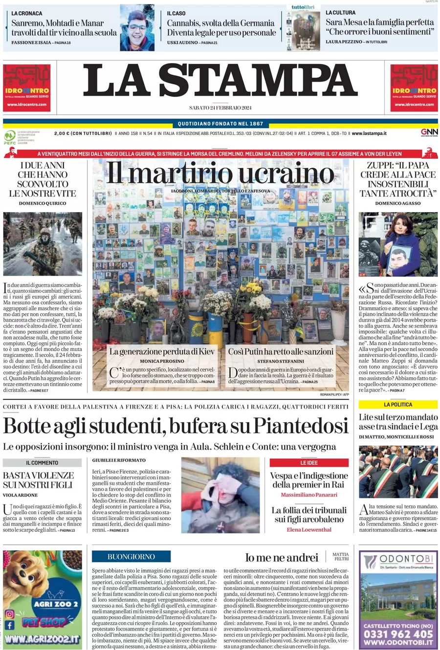 anteprima della prima pagina di la-stampa del 23/02/2024