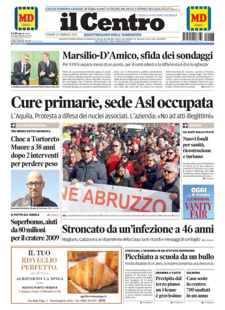 anteprima della prima pagina di il-centro-laquila del 23/02/2024