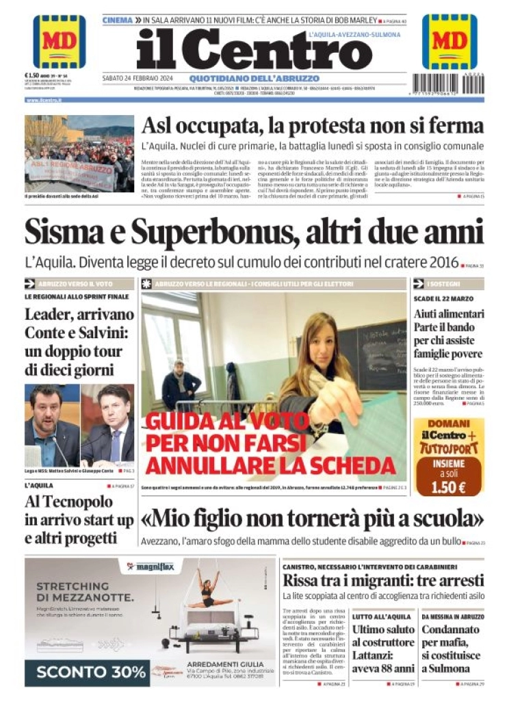 anteprima della prima pagina di il-centro-laquila del 24/02/2024