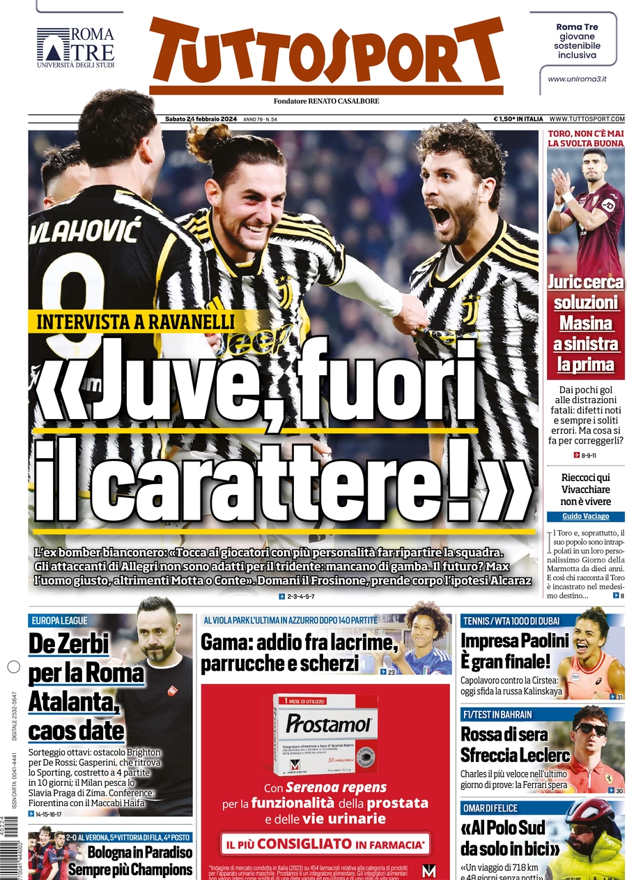 anteprima della prima pagina di tuttosport del 24/02/2024