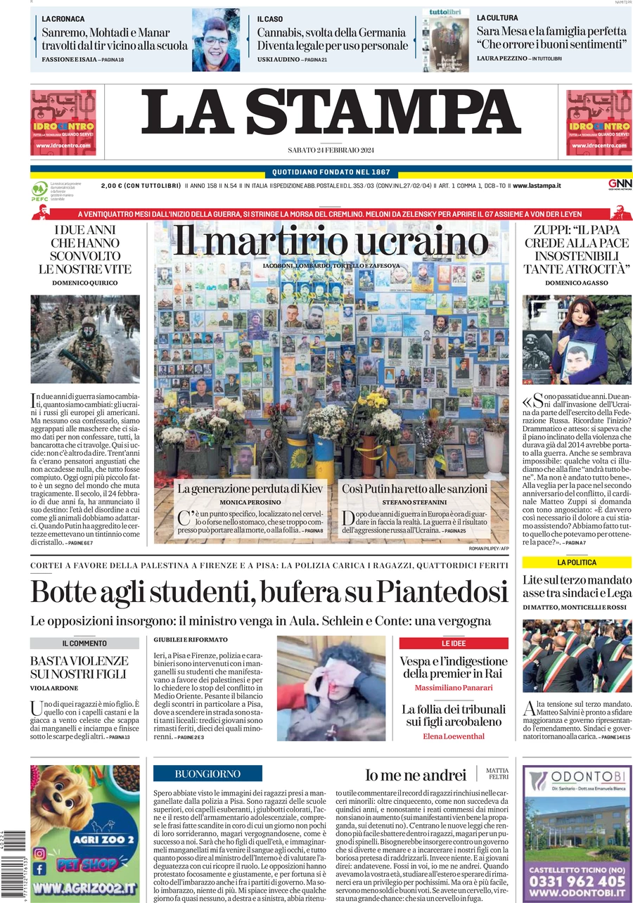 anteprima della prima pagina di la-stampa del 24/02/2024