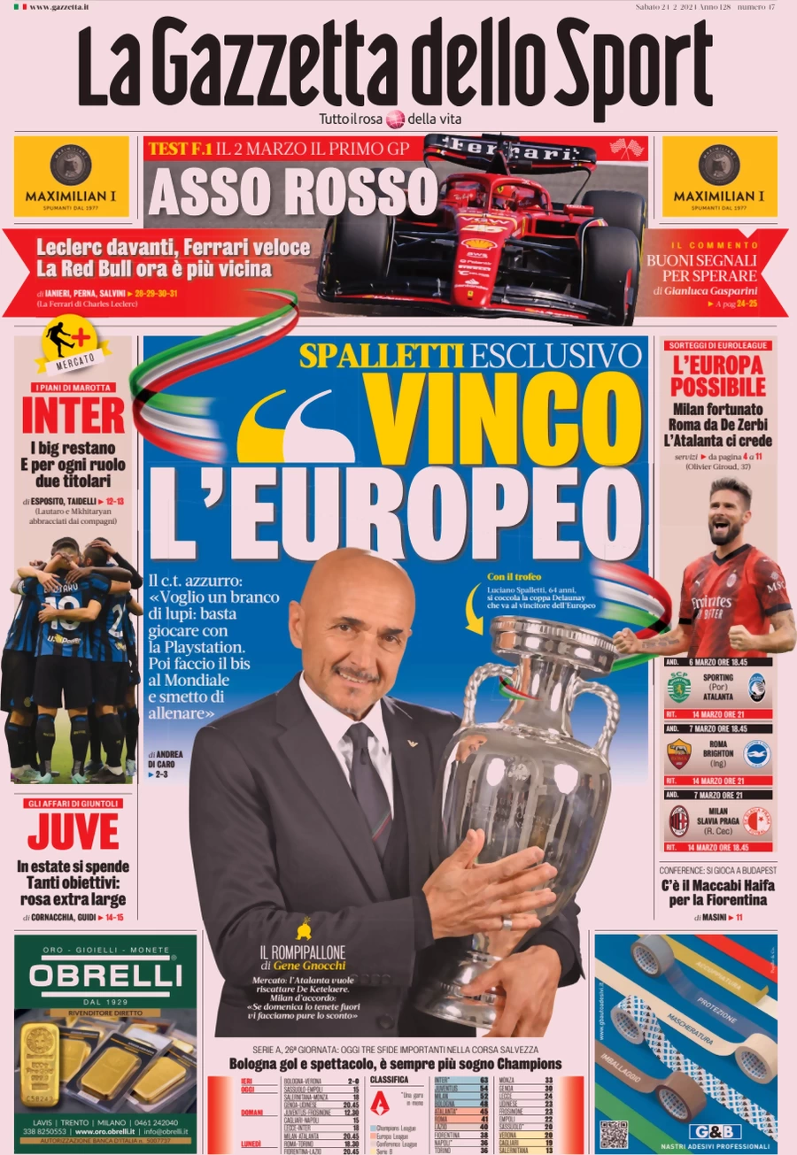 anteprima della prima pagina di la-gazzetta-dello-sport del 24/02/2024