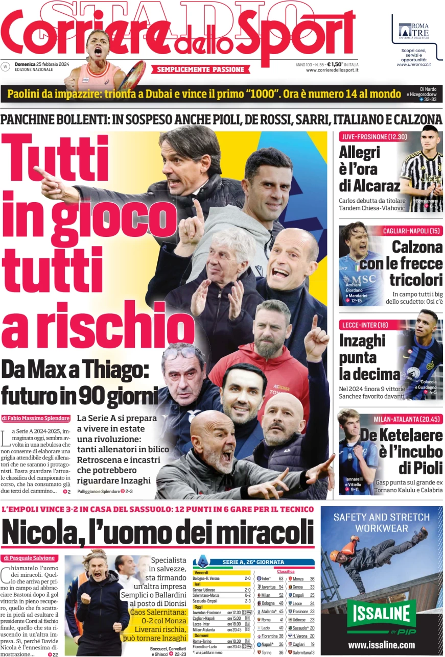 anteprima della prima pagina di corriere-dello-sport del 25/02/2024