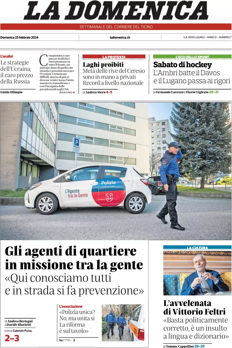 anteprima della prima pagina di corriere-del-ticino del 25/02/2024