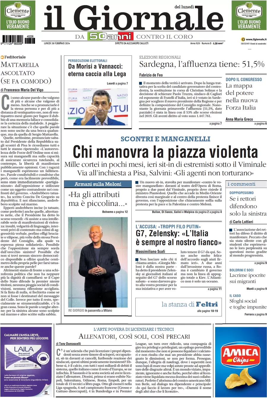 anteprima della prima pagina di il-giornale del 25/02/2024